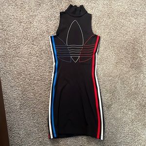 Adidas black knit dress red white blue side stripes size XS worn twice